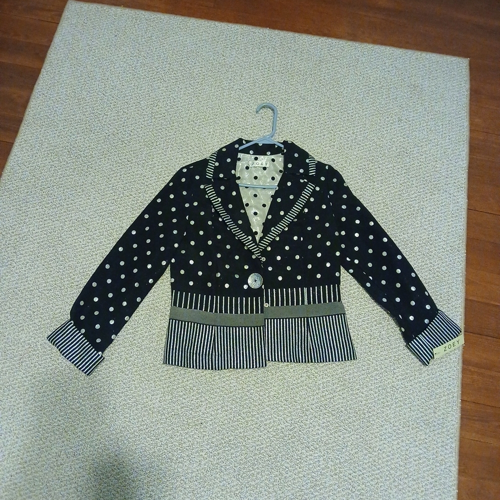 Chic Polka Dot Blazer - Black and White Size 4